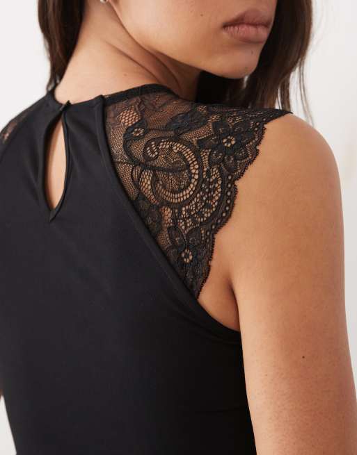 Gina Tricot ärmelloses Cut-out-Oberteil mit Spitzärmel in Schwarz, 3 von 4
