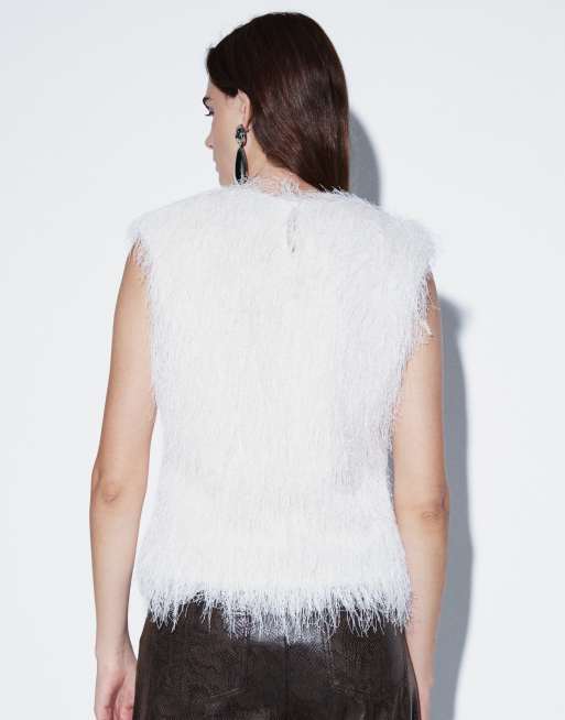 Gina Tricot ärmlös fluffig topp i benvit, 4 av 4
