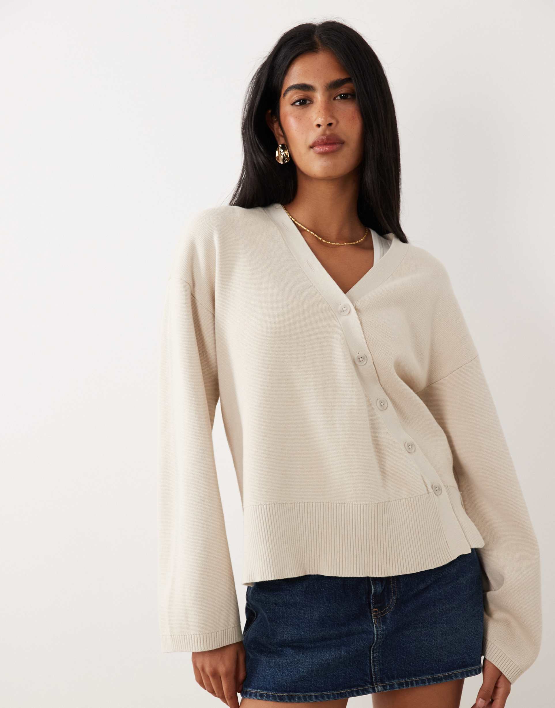 gina tricot asymmetric cardigan in beige