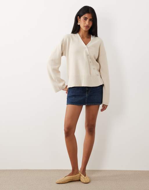 Gina Tricot asymmetric cardigan in beige, 2 of 4