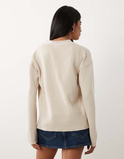 Gina Tricot asymmetric cardigan in beige, 4 of 4