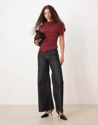 Gina Tricot Asymmetric Drapey Top In Red