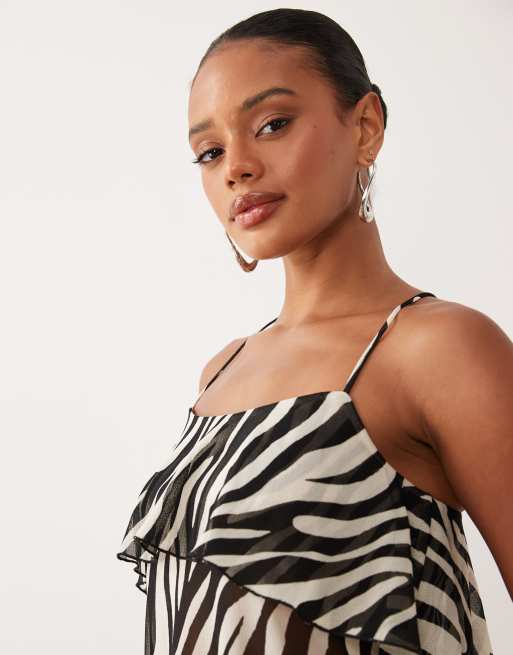 Gina Tricot asymmetric frill tank top in zebra print , 2 of 4
