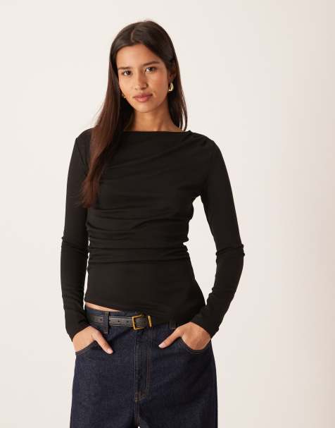 Gina Tricot asymmetric long sleeve top in black - view 1