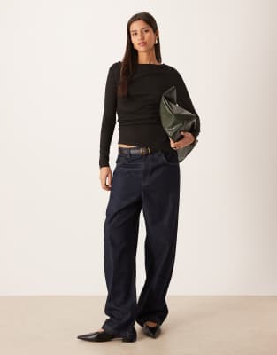 Gina Tricot Asymmetric Long Sleeve Top In Black
