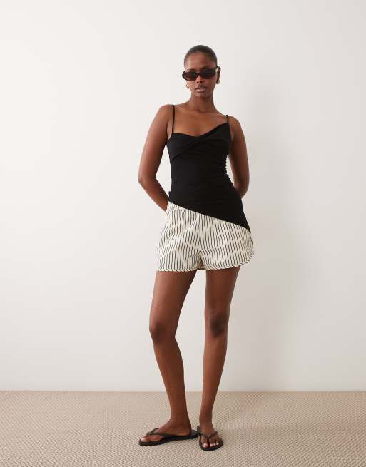 Gina Tricot asymmetric ruched singlet top in black , 2 of 4