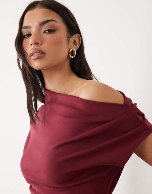Gina Tricot asymmetric top in burgundy, 3 of 4