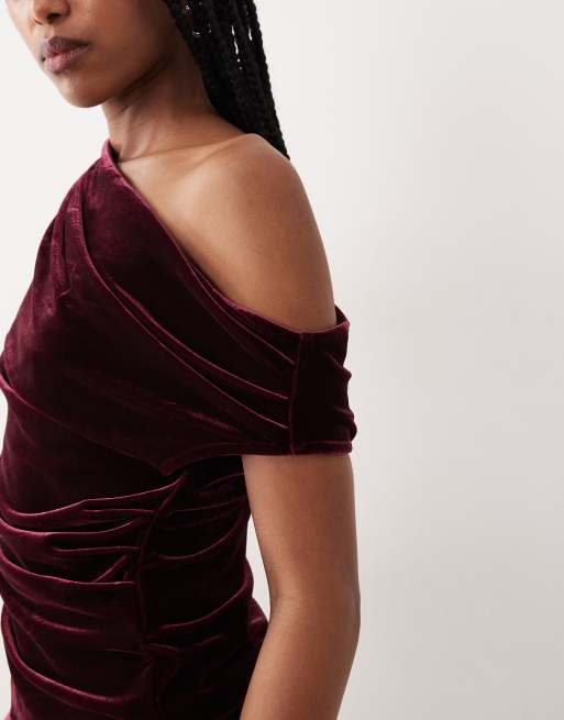 Gina Tricot asymmetric velvet top in wine, 4 of 4