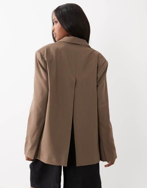 Gina Tricot back high slit blazer in brown - view 1
