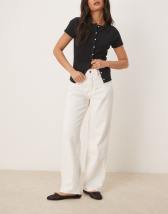 Topshop Tall Cinch low rise relaxed jeans in raw look indigo