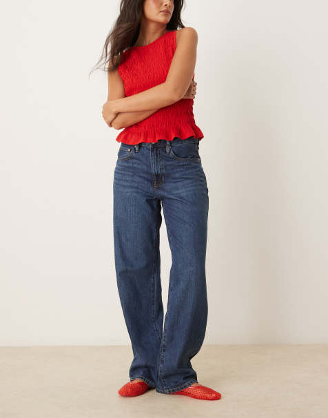 Gina Tricot - Baggy jeans met ronde wijde pijpen en lage taille in blauw met donkere wassing - view 1