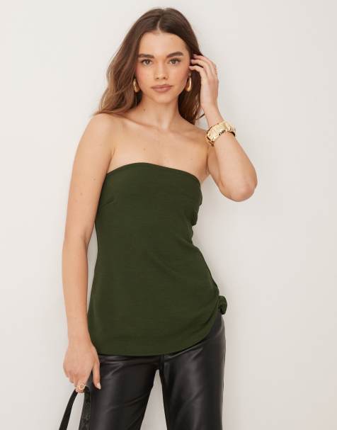 Gina Tricot - Bandeau-top met lange pasvorm in kaki olijfgroen - view 1