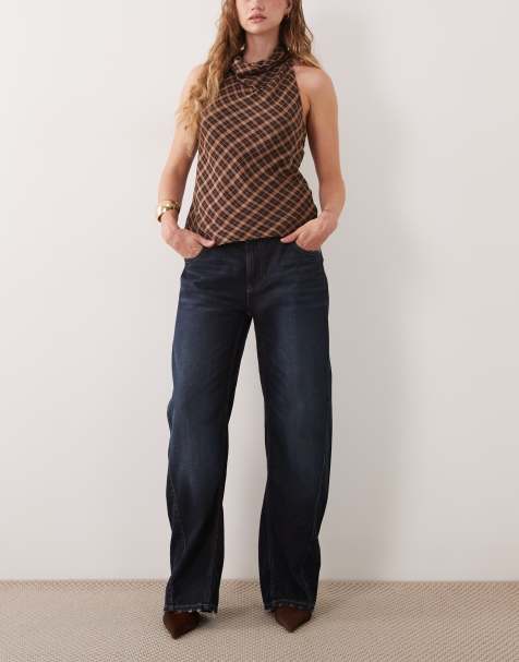 Gina Tricot barrel jeans met middenhoge taille in rinse wash blauw - view 1