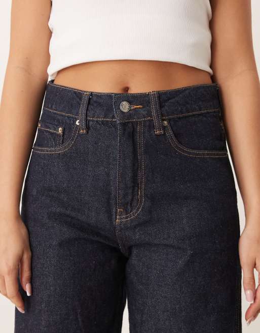 Gina Tricot barrel leg jeans in clean indigo blue rinse wash ASOS