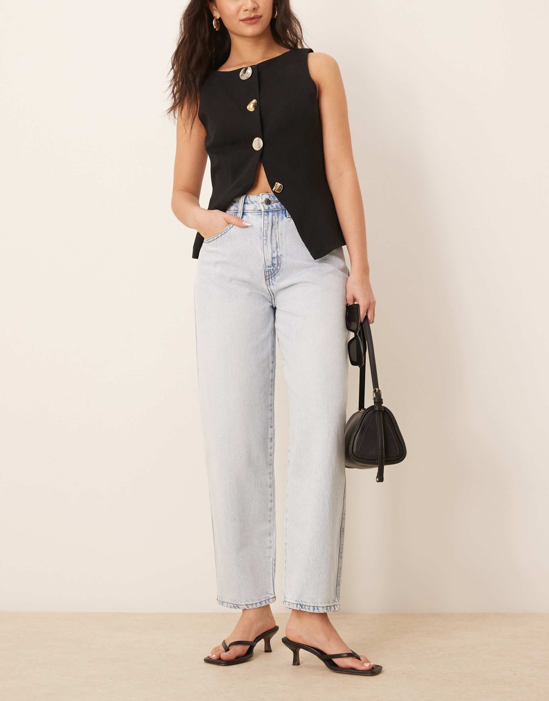 gina tricot barrel leg jeans in light wash blue