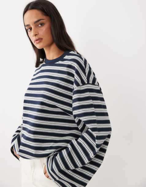 Gina Tricot basic langærmet T-shirt i navy-stribe - view 1