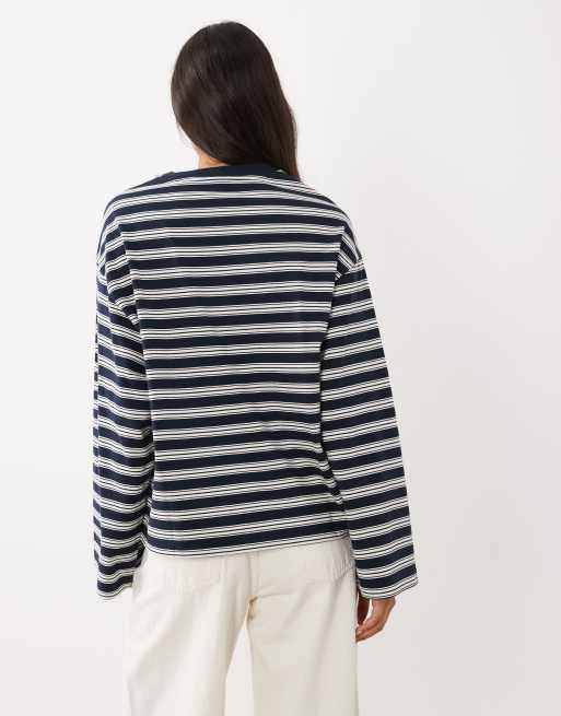 Gina Tricot basic langærmet T-shirt i navy-stribe, 3 af 4