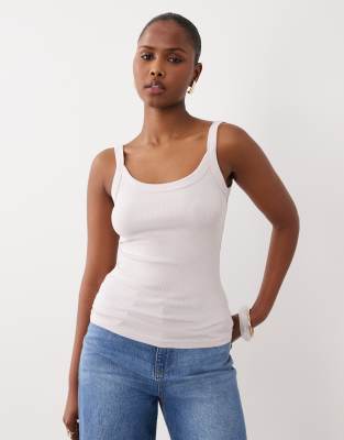 Gina Tricot Basic Rib Knit Tank Top In White