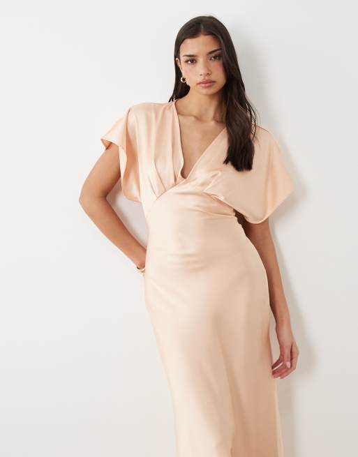 plunge neck batwing dress Batwing Sleeve Glam Dress