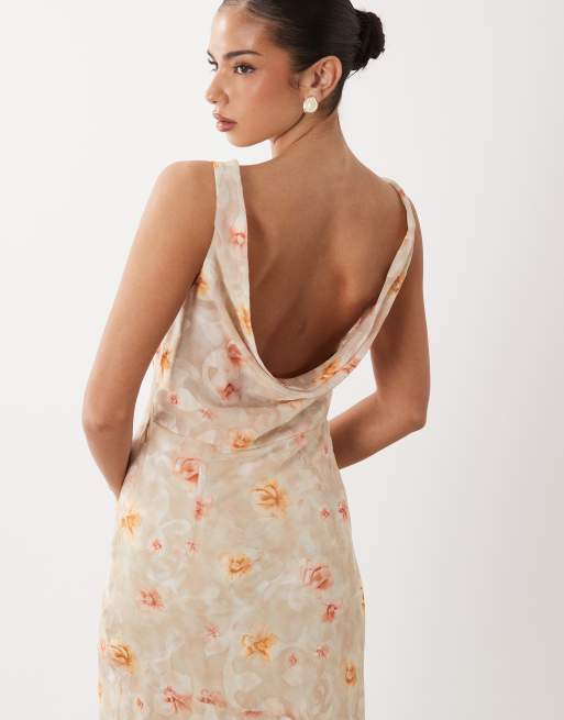 Gina Tricot – Beige, blommig midiklänning med drapering baktill, 2 av 4
