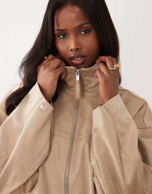 Gina Tricot – Beige jacka i mockaimitation med hög krage, 3 av 4