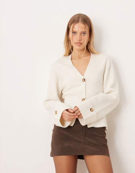 Gina Tricot – Beige, stickad, skulpterande kofta med långa ärmar - view 1