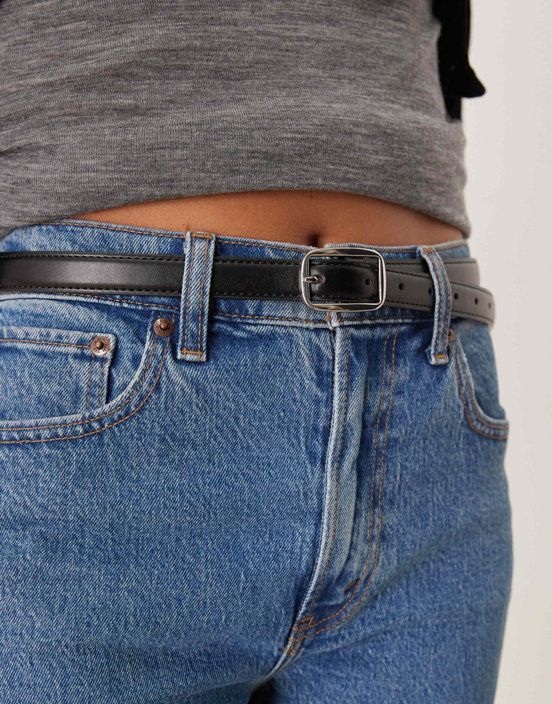 gina tricot belt with silver buckle in black