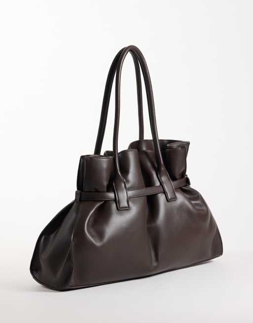 Gina Tricot belted tote bag in brown, 4 of 4