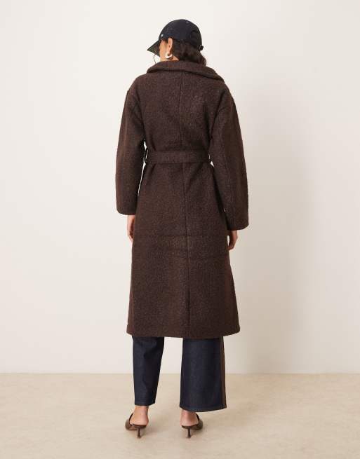 Gina Tricot belted wrap midi coat with funnel neck in brown