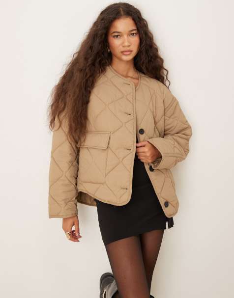 Gina Tricot quilted jacket with front flap pockets in beige