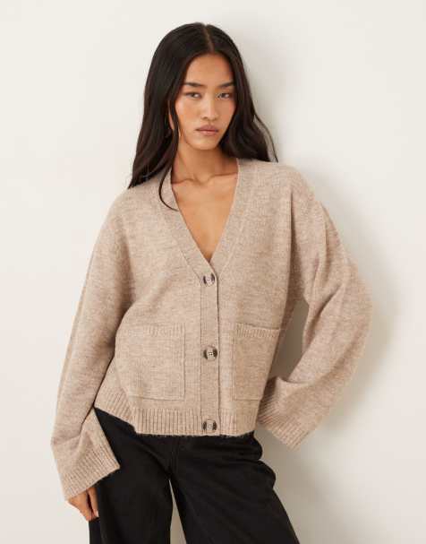 Gina Tricot relaxed knitted cardigan with pockets in beige melange