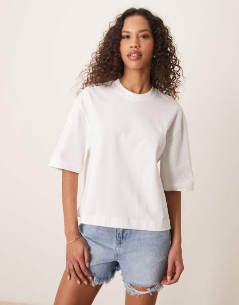 Gina Tricot short sleeve boxy tee in white