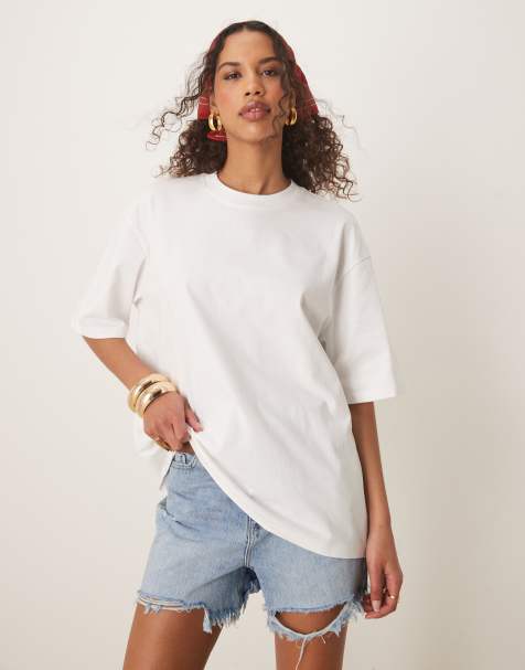 Gina Tricot – Biały T-shirt oversize z krótkimi rękawami - view 1