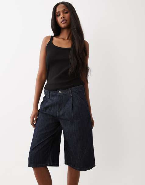 Gina Tricot - Blå skræddersyede bermudashorts i skyllet denim - view 1