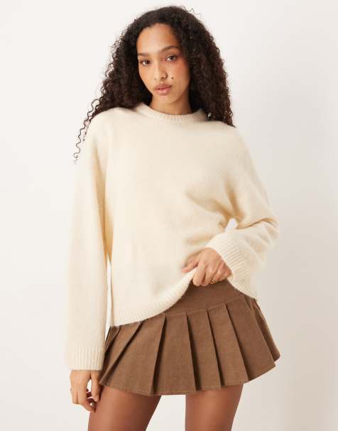 Gina Tricot crew neck knitted wool alpaca jumper in buttermilk yellow