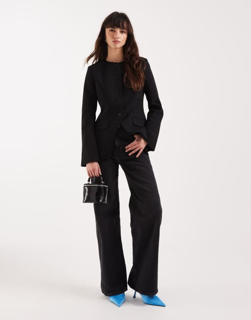 Gina Tricot - Blazer accollato nero sagomato, 3 di 4