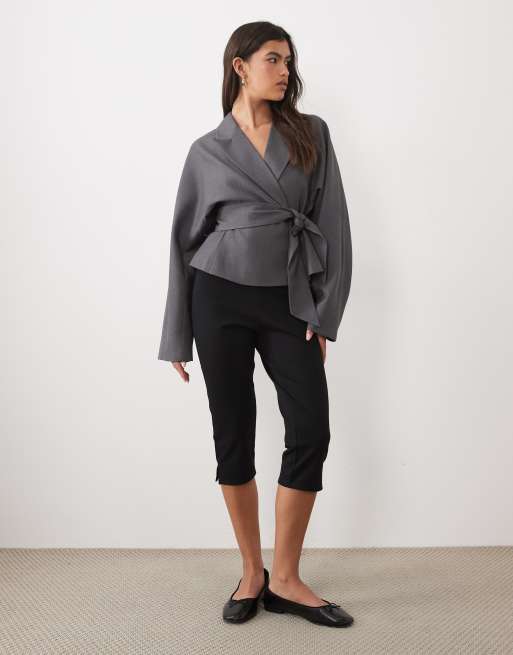 Gina Tricot blazer ajusté à nouer à la taille ensemble coordonné gris, 2 de 4
