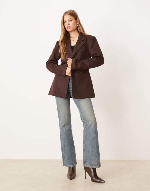 Gina Tricot - Blazer imitation daim décontracté - Marron chocolat foncé, 3 de 4