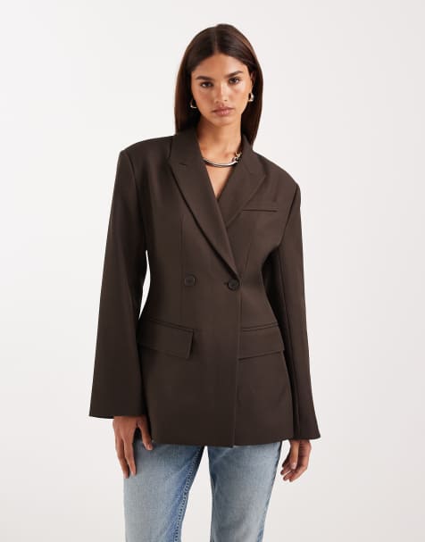 Gina Tricot - Blazer sagomato marrone scuro con spalle imbottite - view 1