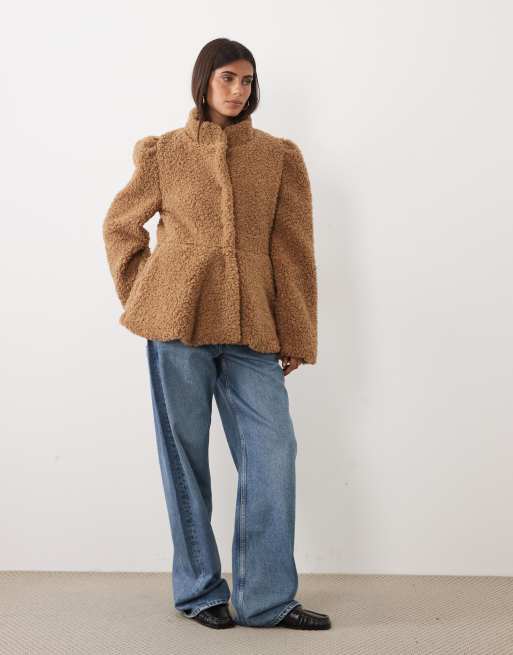 Gina Tricot blazerjas met structuur en borgkraag in camel, 3 van 4