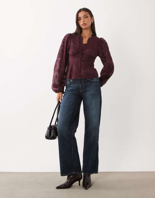 Gina Tricot blouse brodée col V bordeaux, 4 de 4