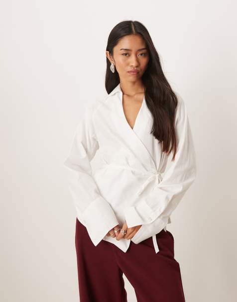 Gina Tricot - Blouse cache-cœur en coton pur - Blanc - view 1