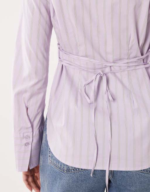 Gina Tricot - Blouse cintrée à manches longues et rayures - Violet, 4 de 4