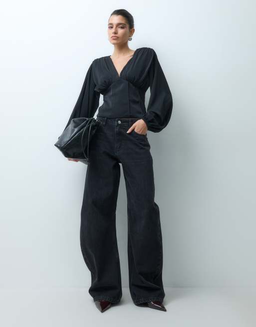 Gina Tricot blouse corset col V noire, 2 de 5