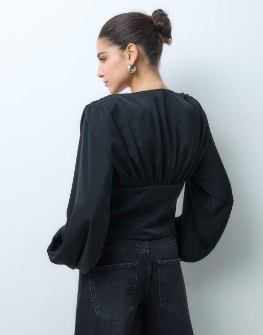 Gina Tricot blouse corset col V noire, 5 de 5