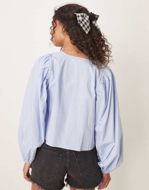 Gina Tricot - Blouse nouée devant avec manches volumineuses - Bleu, 2 de 4
