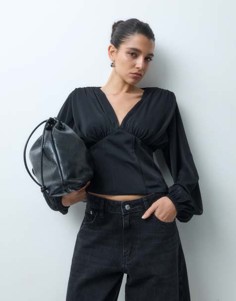 Gina Tricot blusa a corsetto con scollo a V nera - view 1