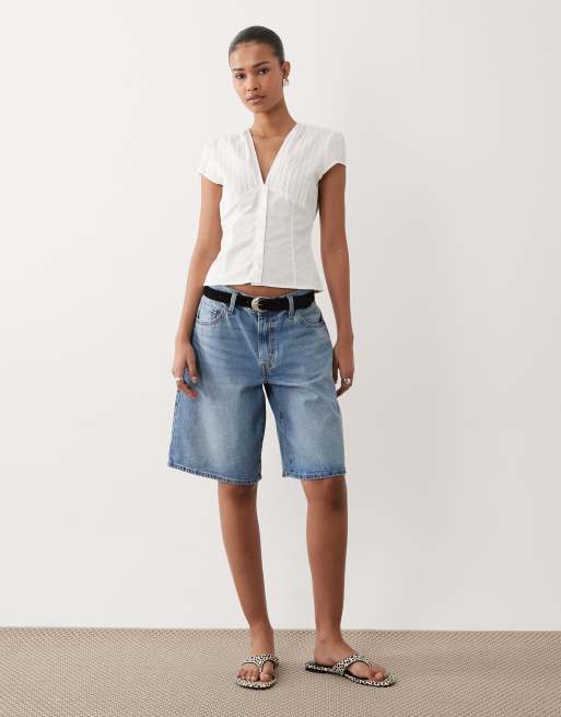 Gina Tricot - Blusa a maniche corte bianca in misto cotone con scollo a V, 2 di 4