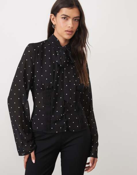 Gina Tricot blusa bustier con dettaglio foulard a pois neri - view 1