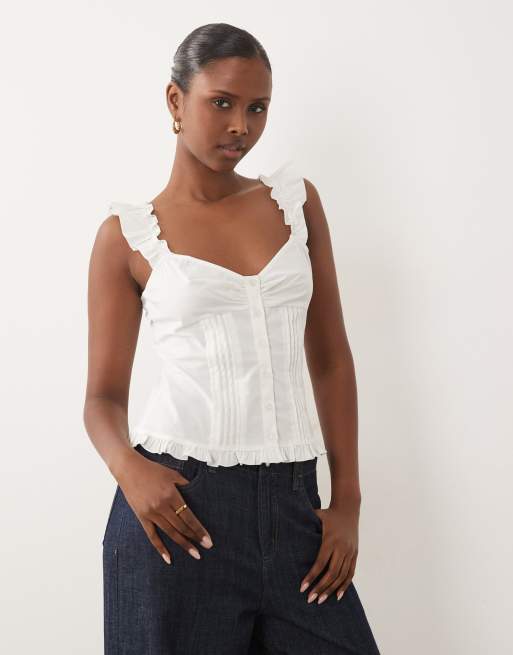 Gina Tricot - blusa sin mangas tipo corsé en blanco, 1 de 4